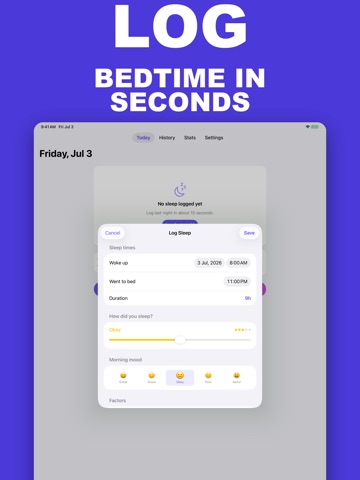 Sleep Tracker: Diary & Log iPad screenshot