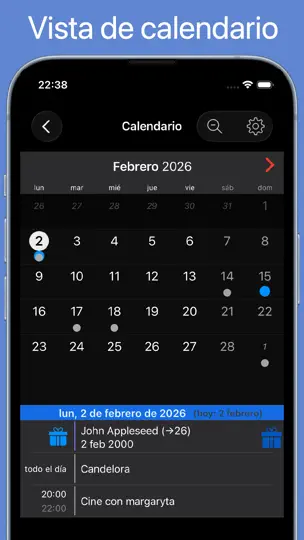 Captura de pantalla de BirthdaysPro en iPhone 4