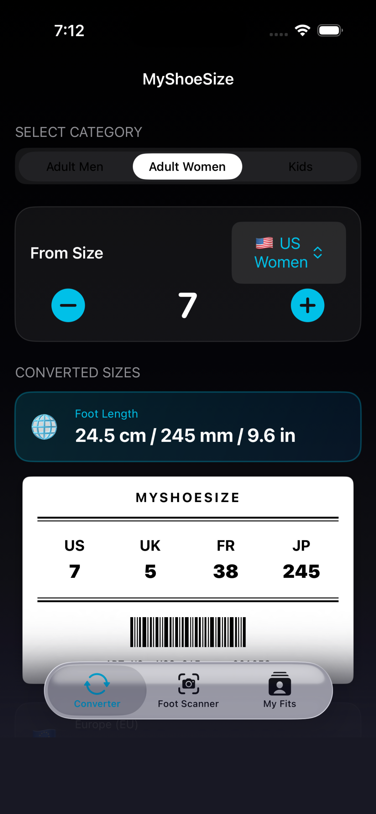 myShoeSize: Measure & Convert