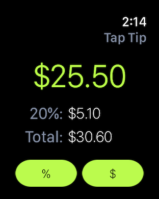 Tip Calculator % Tap Tip