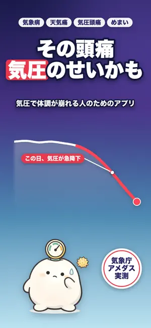 気圧頭痛・天気痛・気象病の記録 - 花粉気圧予報 screenshot 1