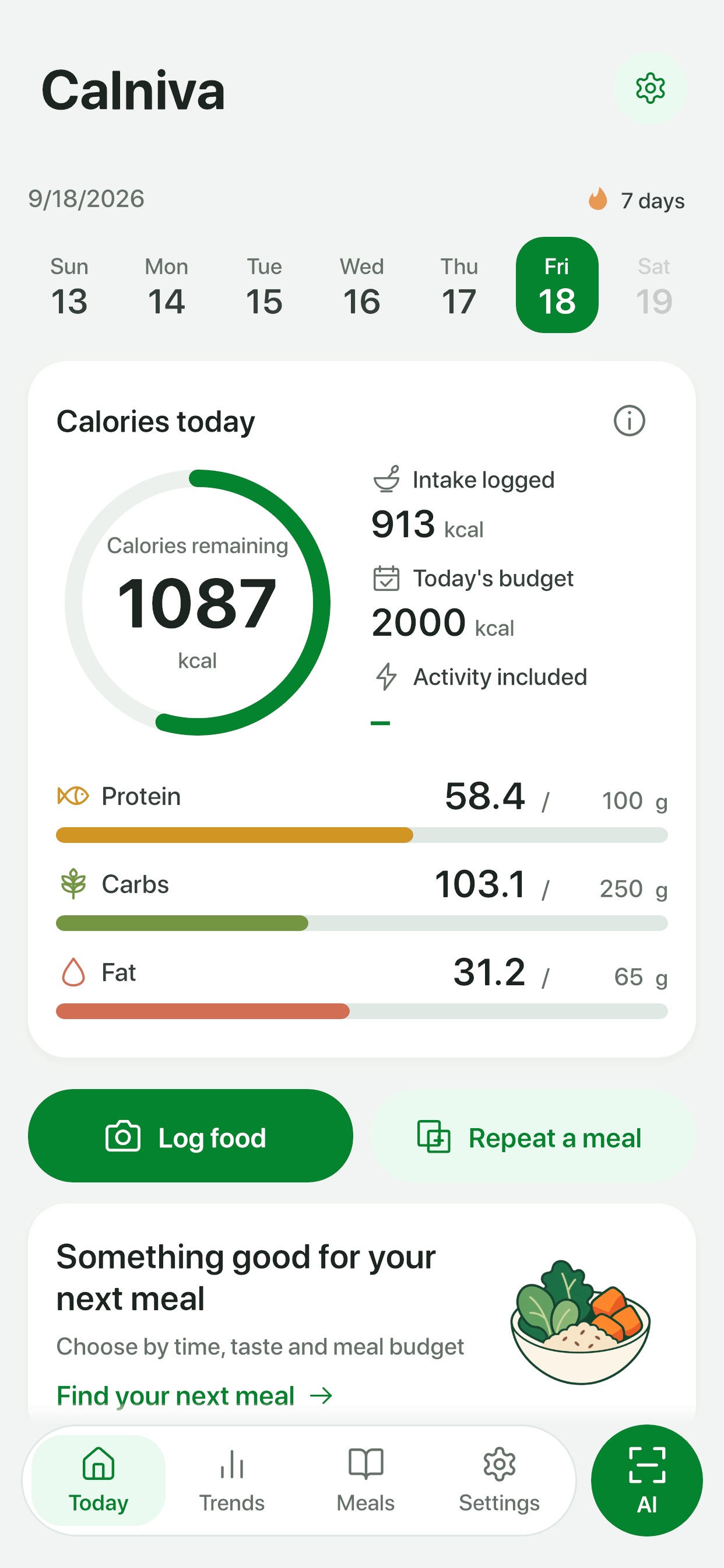 Screenshot 1 of Calniva: AI Calorie Tracker