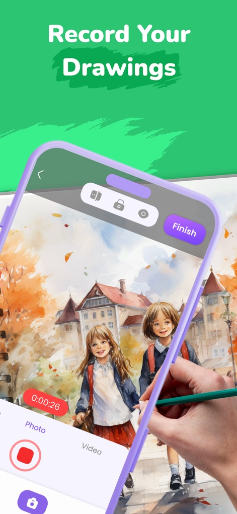 AR Sketch Anime: Trace Drawing - The app enables artists to record their entire creative process, capturing time-lapse videos of their drawing journey to share.