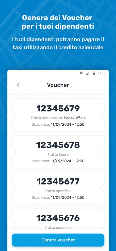 itTaxi - This feature allows for efficient management of multiple corporate vouchers, each detailing its specific agreed route and expiration date.