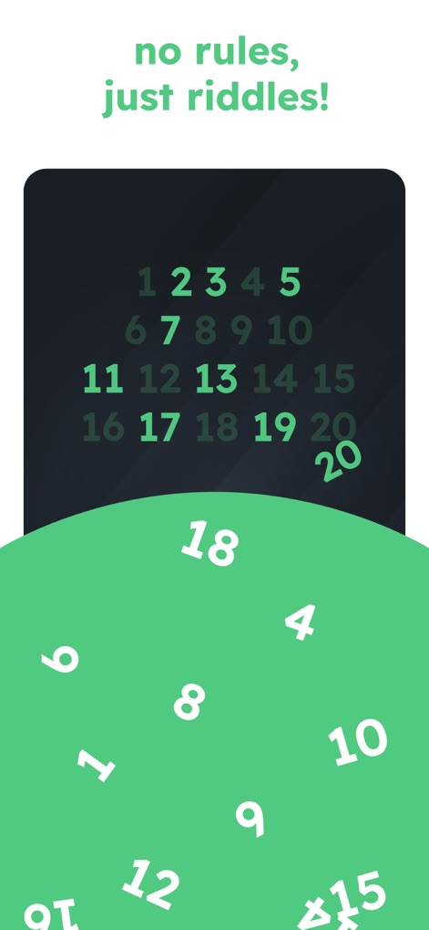 Game is Hard - Examine the app's abstract numerical challenges, featuring a collection of scattered digits and strategically highlighted green numbers that hint at underlying logic.