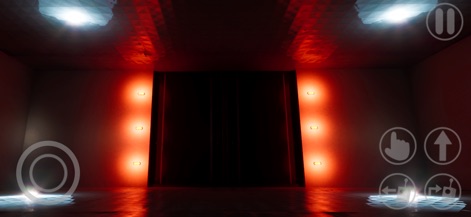 Garten of Banban 0 - Uma passagem dramática é mostrada, com uma imponente porta metálica ao fundo e uma iluminação vermelha que cria uma atmosfera de suspense.