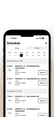 THE PILATES GARAGE. iPhone screenshot