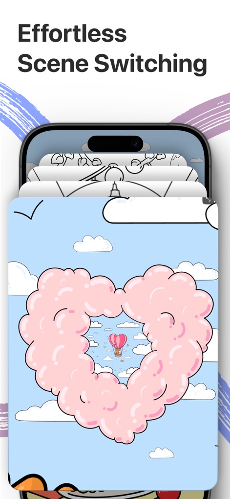 Infinity Coloring Book: Infini - Cet outil facilite le passage entre différentes illustrations, offrant une expérience de navigation fluide entre les scènes thématiques et les mondes à zoom infini.