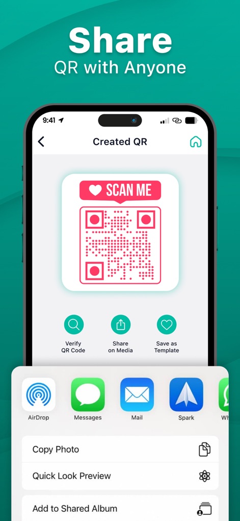 QR Code Reader & Scanner Pro - The app facilitates effortless sharing of generated QR codes, offering multiple export options and direct sharing through popular communication platforms.
