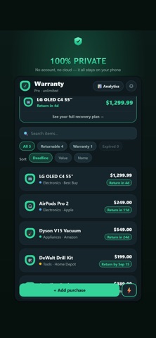 Warranty Tracker & Receipts screenshot