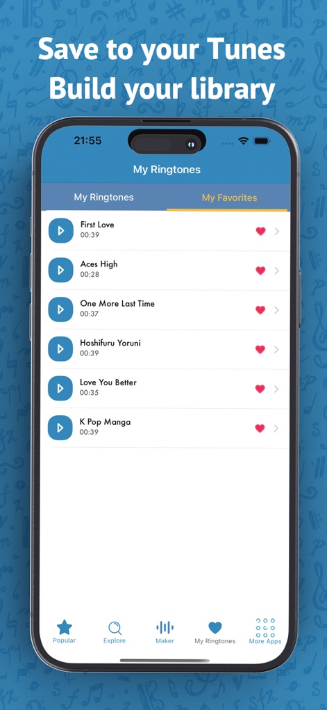Best Ringtones 2026 for iPhone - Die App erlaubt es Nutzern, ihre eigenen Kreationen unter „Meine Klingeltöne“ zu verwalten und ihre Favoritenliste mit einem Fingertipp zu organisieren, um schnell auf bevorzugte Sounds zuzugreifen.