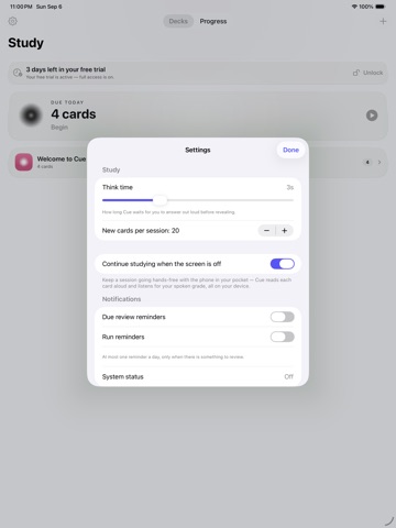 Cue: Hands-Free Flashcards iPad screenshot
