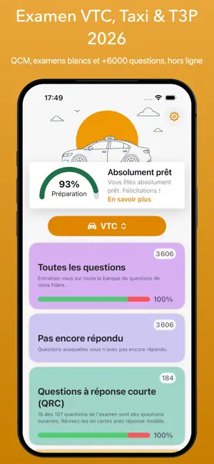 Examen VTC Taxi T3P CMA 2026 screenshot 1