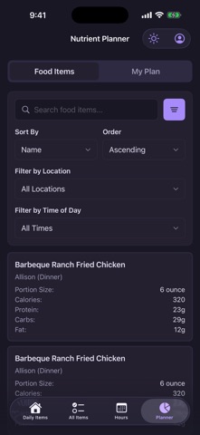 NUFood iPhone screenshot