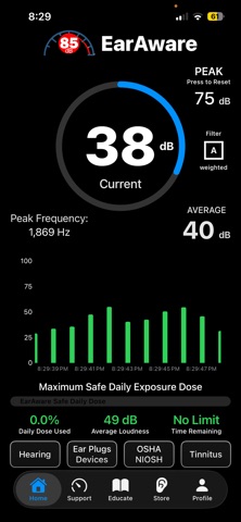 EarAware Sound Exposure iPhone screenshot