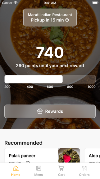 Maruti Indian Restaurant app screenshot