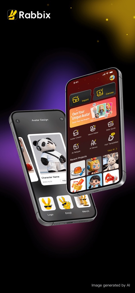 Rabbix - Discover the intuitive main interface, where users can quickly access functions like 'Import' existing images and start new projects on the 'Canvas'.