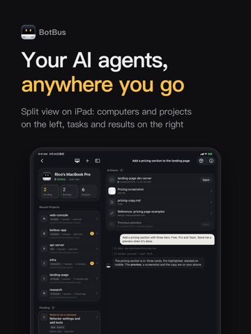 BotBus: AI 에이전트로 바이브코딩 iPad screenshot 1