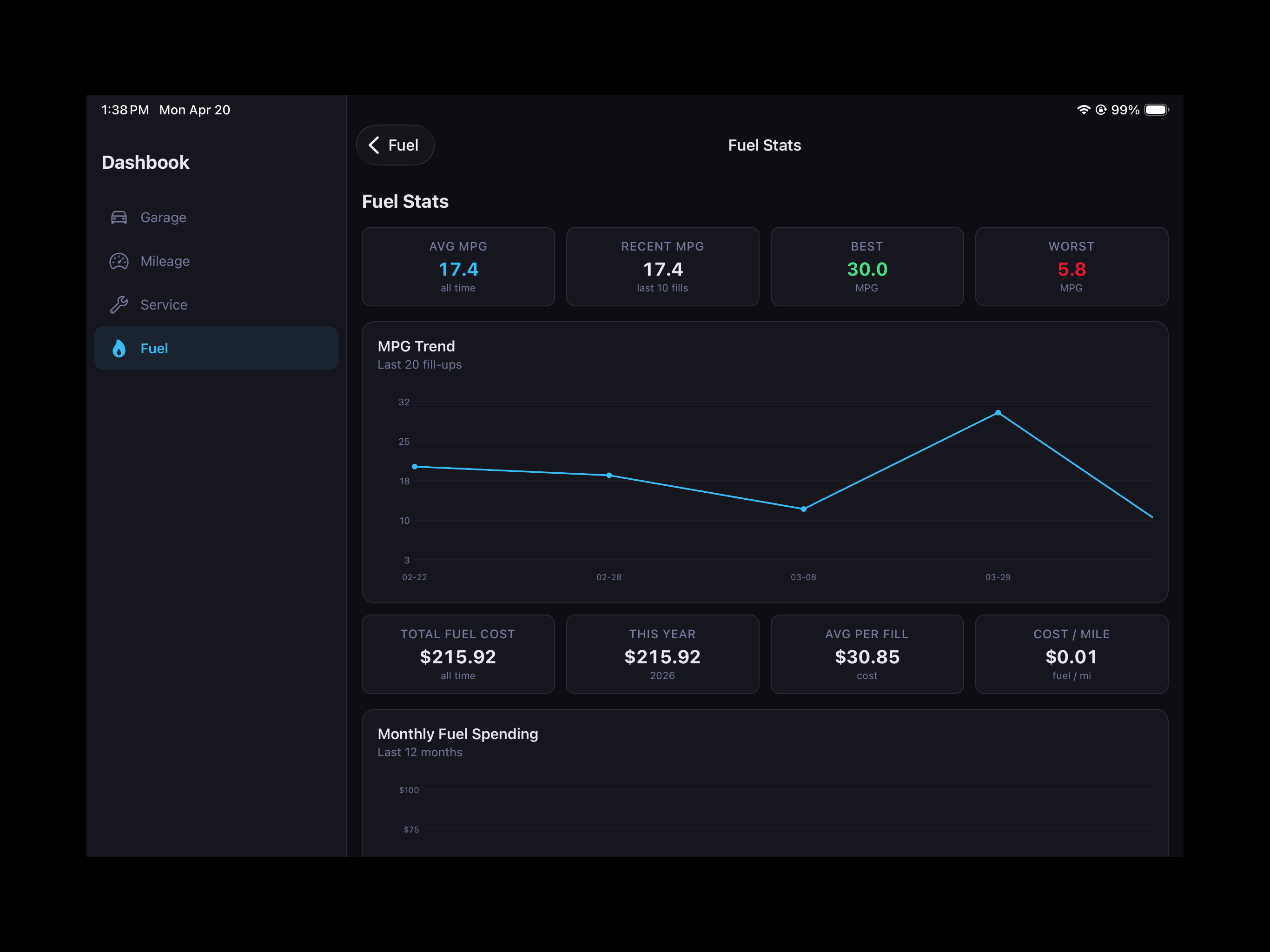 Dashbook - Mileage & Service