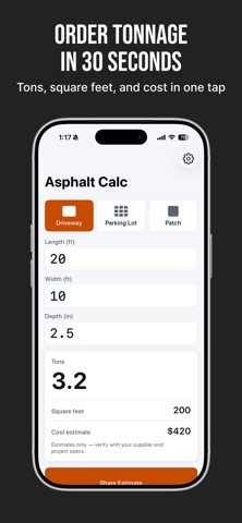 Asphalt Calc - Tons & Cost Screenshot 1 of 5
