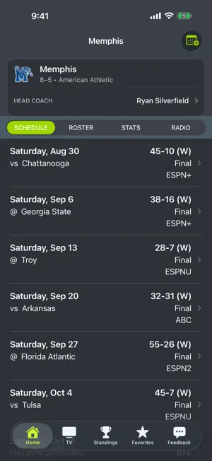 Memphis Football Schedules screenshot 1
