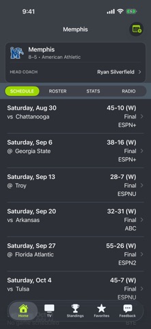 Memphis Football Schedules app screenshot