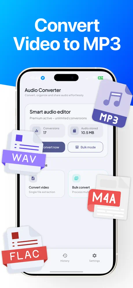 Video to mp3 converter app. 视频转音频应用截图