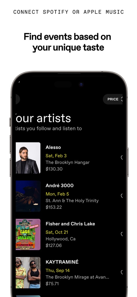 DICE: Live Shows - Curated Artist Feed