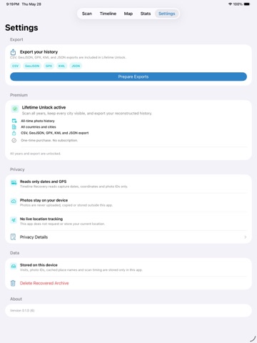 Timeline Recovery: Photo GPS iPad screenshot