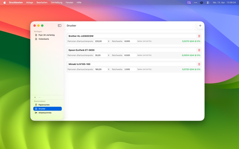 Druckkosten screenshot