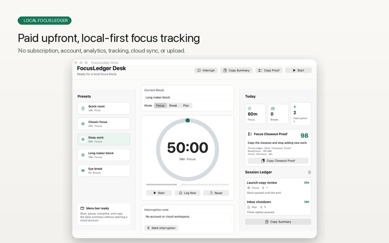 FocusLedger Desk screenshot