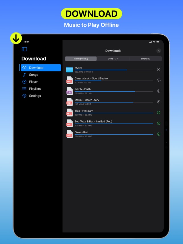 Screenshot of Anywhere Offline Music Player