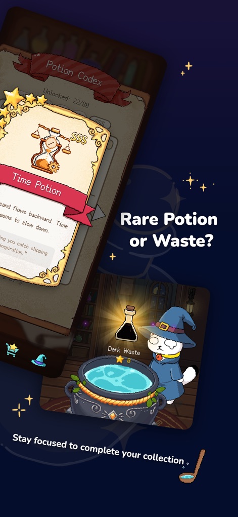 Glulu BrewTime-Pomodoro Focus - This tool encourages consistent focus by allowing users to fill their Potion Codex with valuable 'Magic Potions' or observe the outcome if focus wavers, potentially creating 'Dark Waste'.