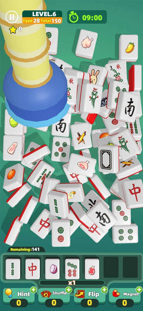 Mahjong Tile 3D - Observe the intricate 3D tile arrangements that users must clear, utilizing the strategic 7-slot elimination column for matching.