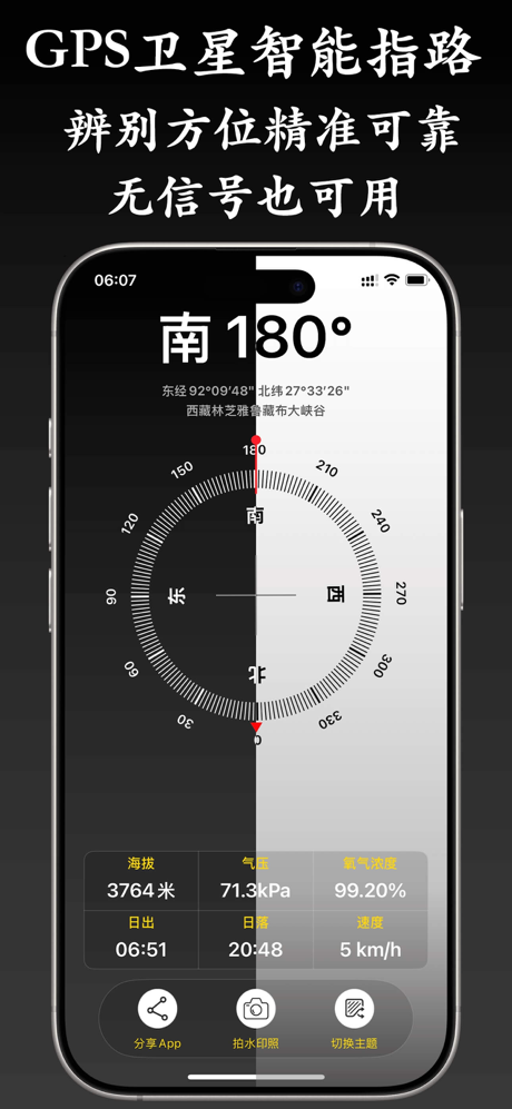极简指南针-实时海拔测量仪经纬度拍水印气压高度氧气浓度工具仪 screenshot 1