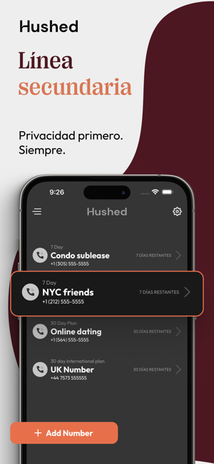Hushed: US Second Phone Number Screenshot