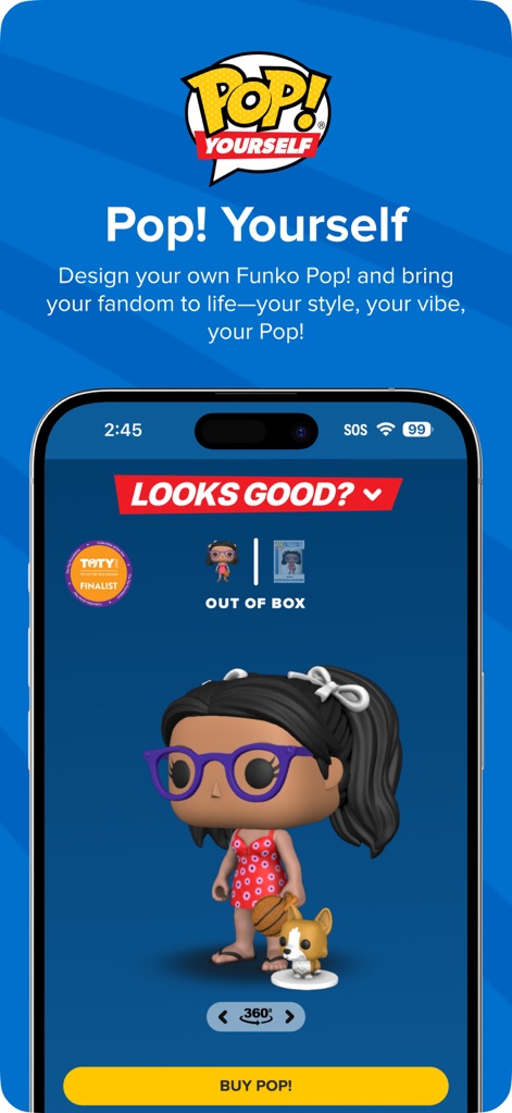 Funko - A funcionalidade "Pop! Yourself" permite aos usuários personalizar seu próprio Funko Pop! e visualizar detalhes com a opção "360°", antes de finalizar a compra.