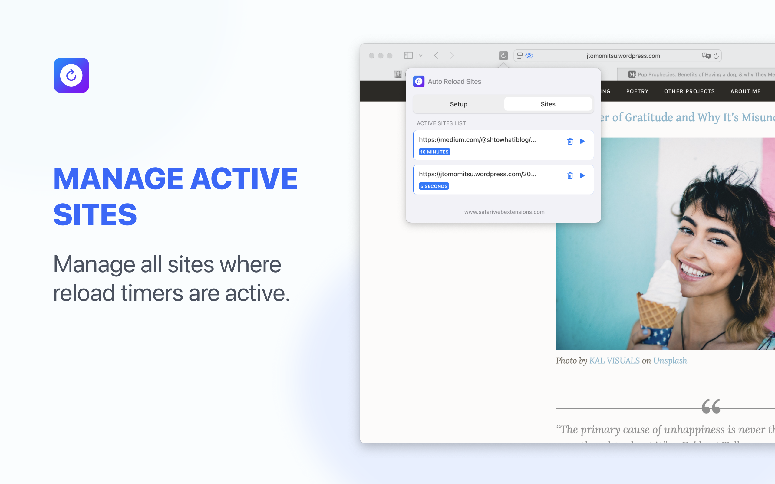 Auto Reload Sites for Safari
