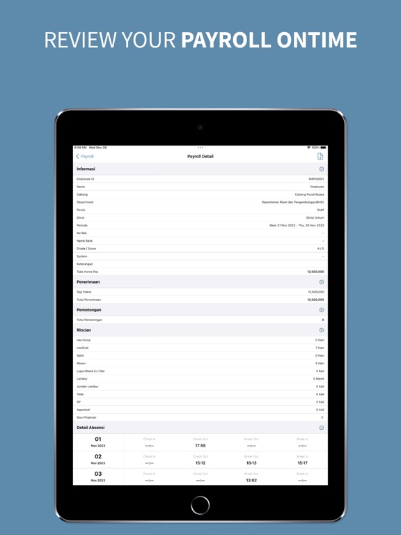 OnTime Payroll (OTP) iPad screenshot