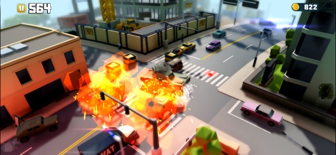 Reckless Getaway 2: Car Chase - Users can experience the sheer chaos of a massive explosion at an intersection, where police cars and a tank are caught in the blast.