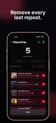 RepostZap: Repost Remover iPhone screenshot
