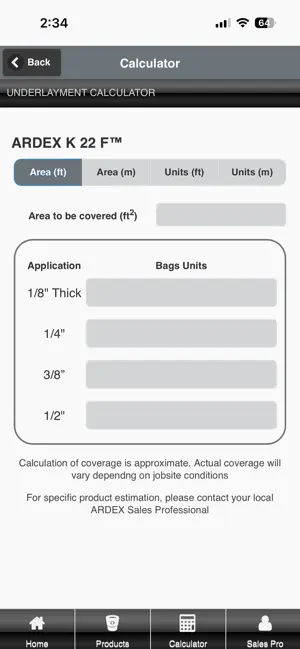 ARDEX Americas Product Calc screenshot 4