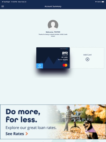 802 CU Card App iPad screenshot