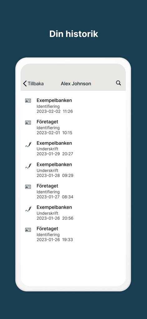 BankID Security App - Users can easily review their activity with a detailed transaction history and organized event logs, providing a transparent record of all identifications and signatures.