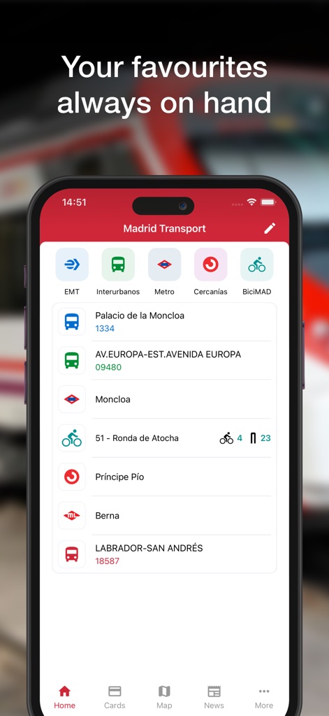 Madrid Transport - TTP - Users can easily save preferred transport stops, providing quick access to specific bus routes and metro stations for frequently used routes.