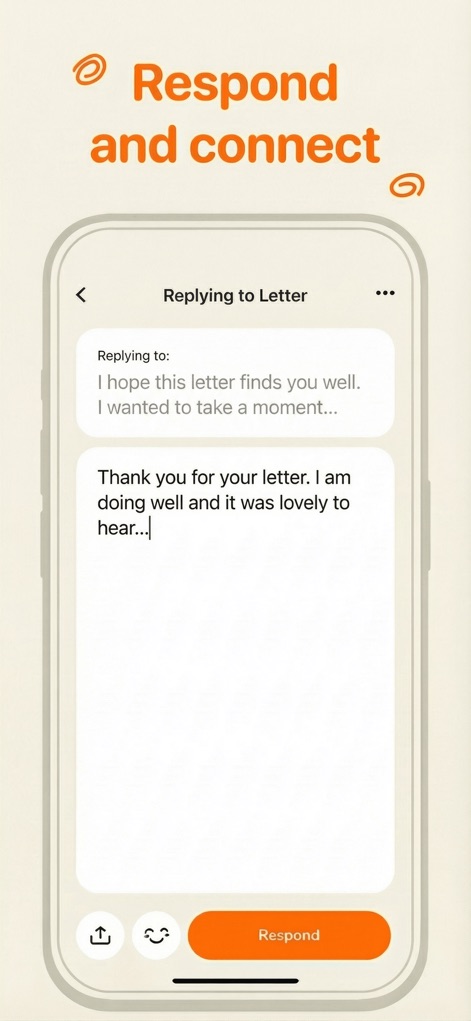 Sincerely - Off My Chest - This tool facilitates empathetic connections through its 'Replying to Letter' interface, allowing users to craft thoughtful responses and utilize a 'Respond' button.