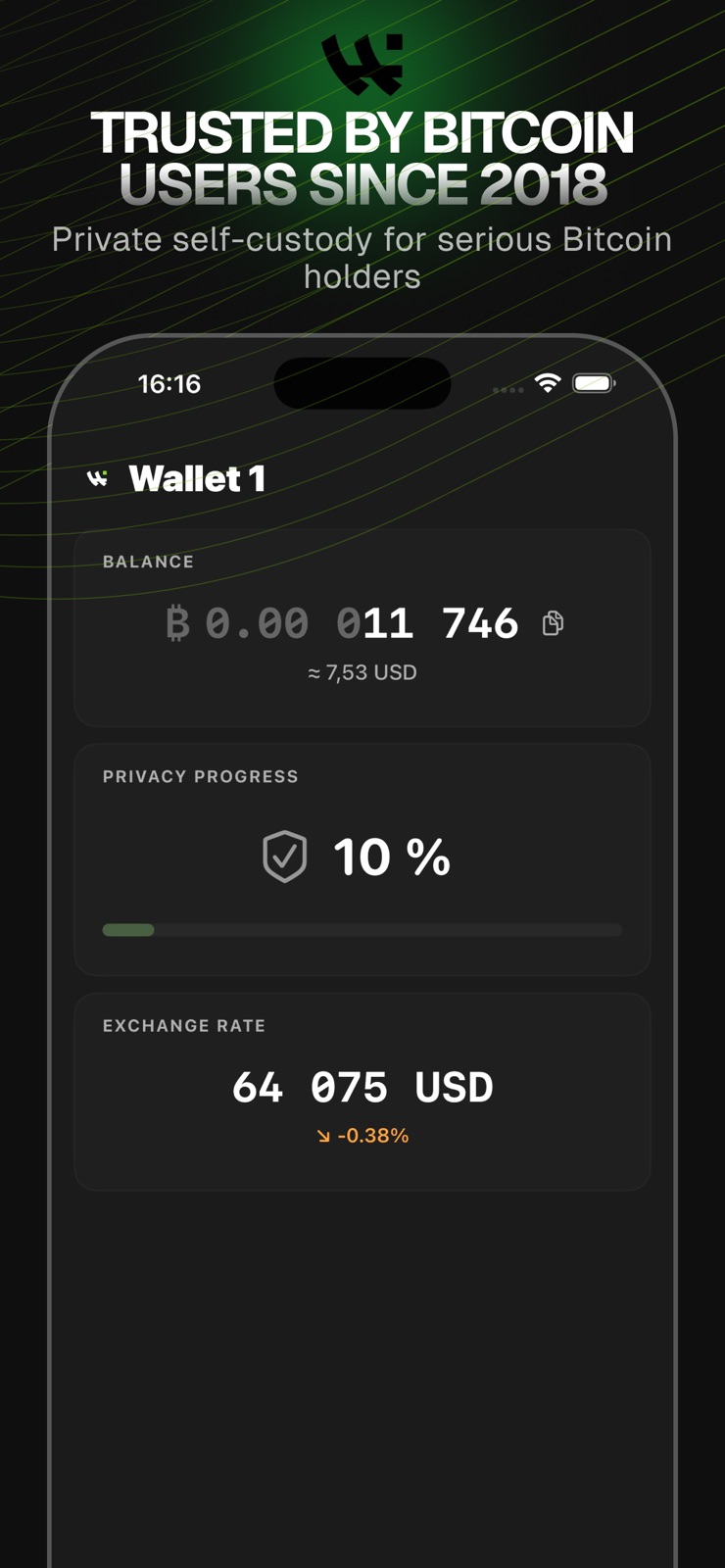 Wasabi Bitcoin & Crypto Wallet iphone screenshot 1