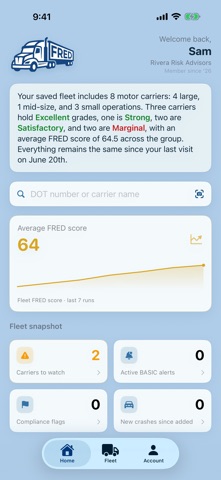 FRED – Carrier Safety Scores iPhone screenshot