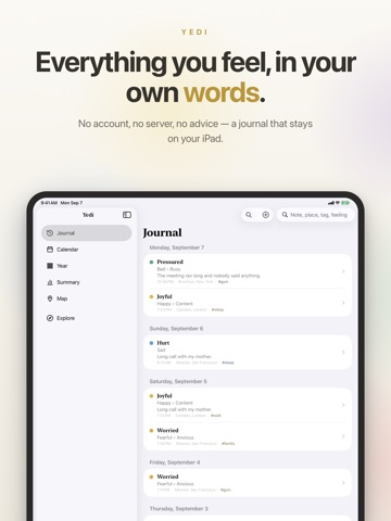 Yedi: Feelings Journal iPad screenshot