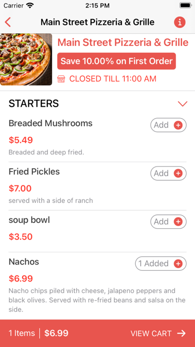 Main Street-Pizzeria & Grille Screenshot